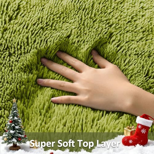 image for Ophanie Green Grass Area Rugs for Bedroom, 3x5 Shag Fluffy Carpet, Fuz