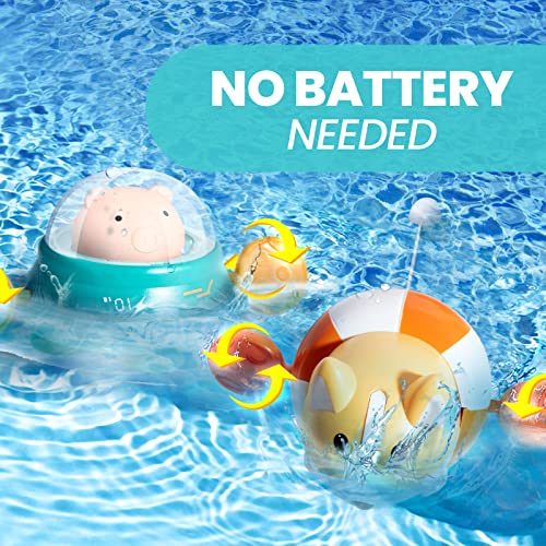 6 Pcs No Hole Wild Animal Bath Toys + 1 Pcs Pig Swimming Wind Up Bath Toys #TOP6