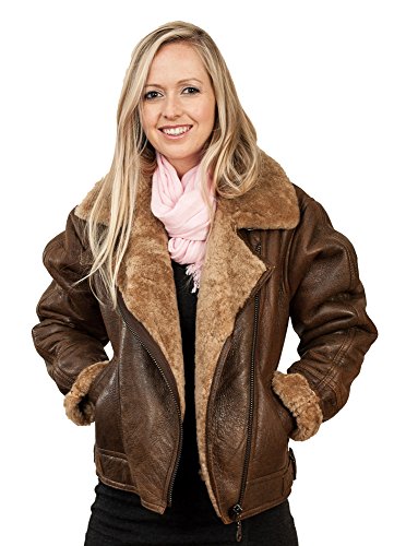 Women's Brown B3 WW2 Ginger Sheepskin Leather Flying Jacket4
