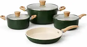 Panelas por Indução Jogo 4 Peças Antiaderente Ceramic Diamond Premium Compatível com Todos os Fogões Tampas de Vidro Temperado Pode Ir ao Forno Design Elegante Alta Resistência Verde Escuro