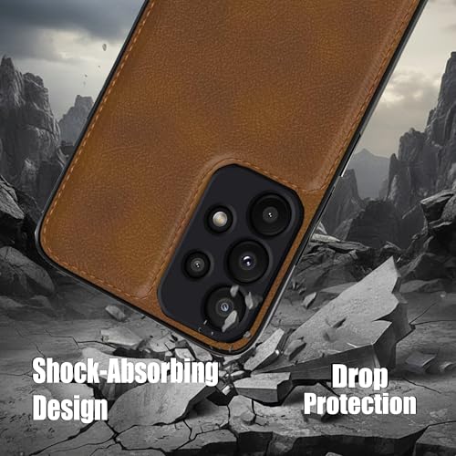 Image of Leather Case for Samsung Galaxy A33 Premium Protective Stylish Slim Cover with Shockproof Raised Edges Brown