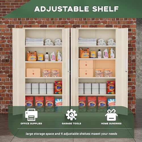 Image of Greenvelly Metal Storage Cabinet, 72 inch Locking Metal Garage Storage Cabinet with Doors and 4 Adjustable Shelves, Lockable Steel Cabinet for Home Office, Garage, Shop, School (Grey 32 inch W x 16 inch D)