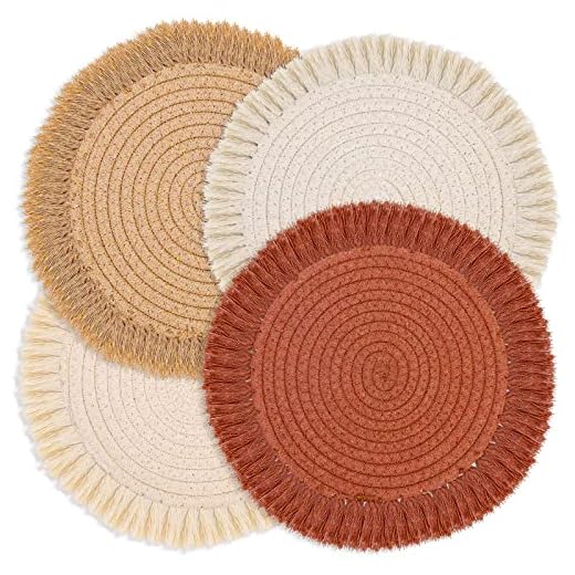 Pot Holder Trivet Set 4Pcs Pot Holders for Kitchen 8 Inch Trivets for Hot Dishes Round Cotton Thread Woven Braided Hot Pads Trivets for Hot Pots Kitchen Table Protector Hot Mats for Cooking and Baking