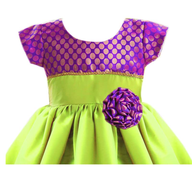 Image of Stanwells Kids Baby Girls Frocks Knee Length Birthday Ruffle Pattern Puff Cap Sleeve Traditional Embroidery Western Frock Princess Birthday Dress for Girls
