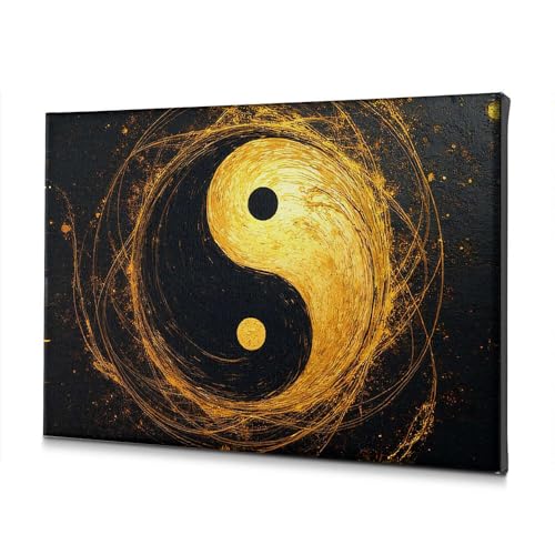 Tableau Yin Yang doré décoration murale toile tendue zen