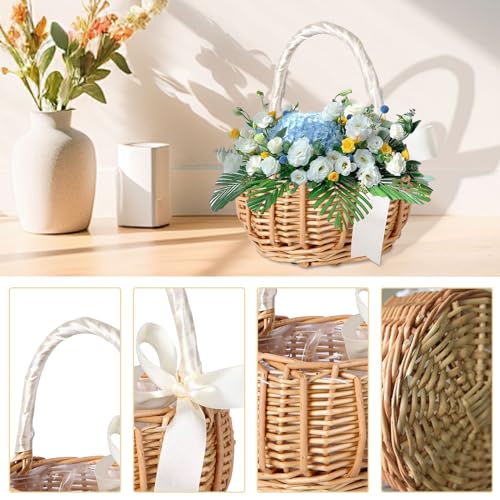 Sctmda Geflochtener Blumenkorb Streukorb Rattankorb Wicker Rattan Basket Hochzeit Streukorb Blumenmädchen Körbchen Obstkorb Weidenkorb Geflochtener Korb Blumenkorb für Hochzeit Garten Deko 1 Stücke