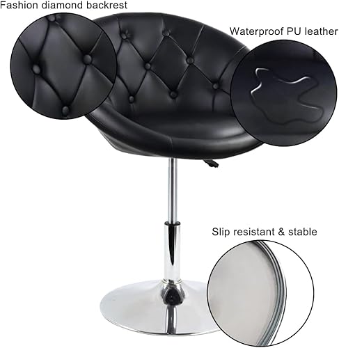 Miniatura 4 de FURWOO Taburete ajustable de poliuretano negro con lindo respaldo redondo para el hogar, tienda, manicura, sala de maquillaje, salón, spa Negro