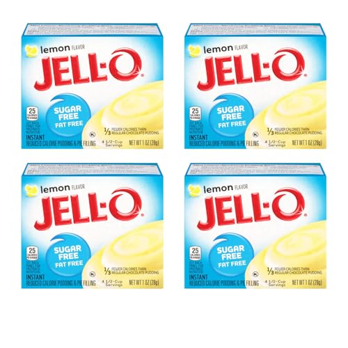 Jell-O Instant Pudding &amp; Pie Filling Mix, Lemon Flavored, Sugar Free, Fat Free, Reduced Calorie, 1 oz (Pack of 4)