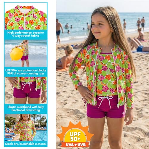 Image of SwimZip Girls' 3 Pc Swim Set w /Long Sleeve Rash Guard, Tankini & Shorts UPF 50+