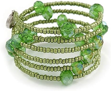 Avalaya Multistrand Green Glass Bead Coiled Flex Bracelet - Image 3
