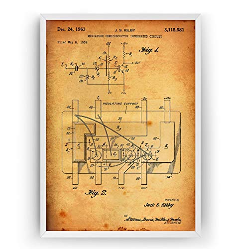Magic Posters First Integrated Circuit 1964 Patent Print - Electrical Poster Giclee Art Wall Decor Vintage Blueprint Gift - Frame Not Included #TOP2