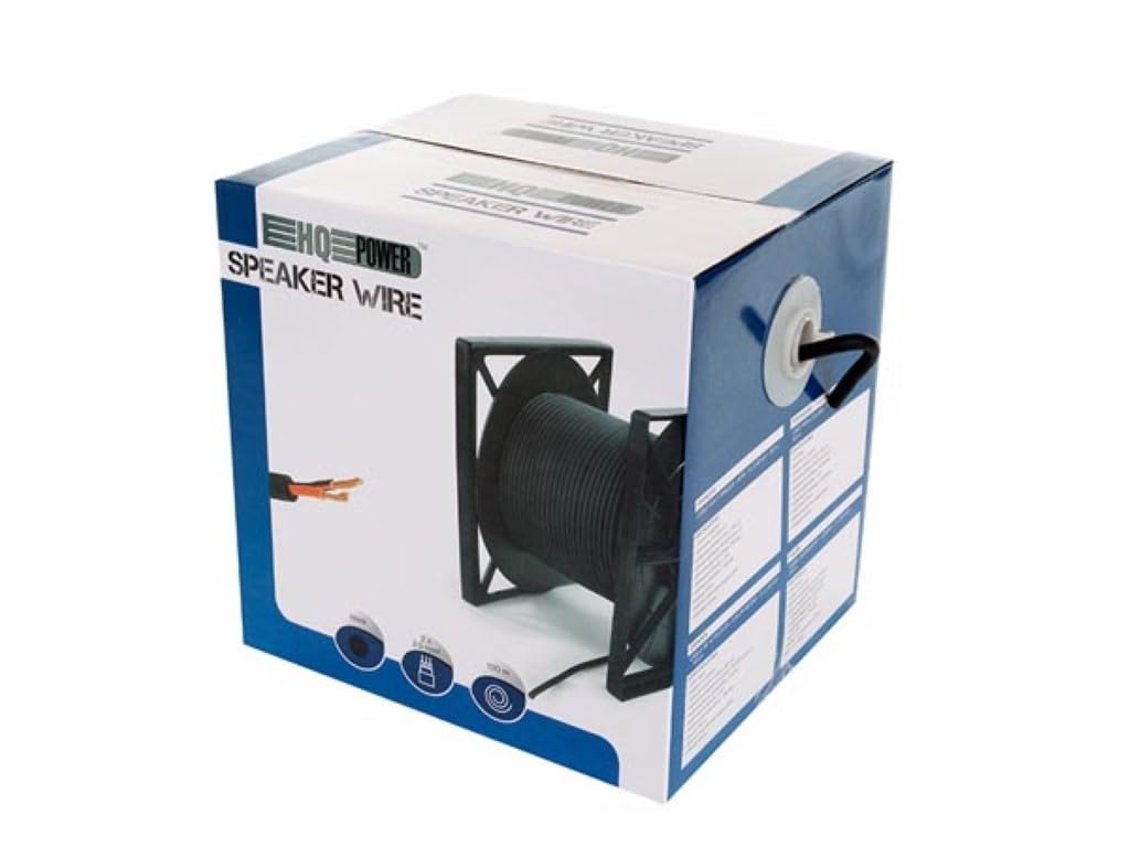 HQ-Power Lautsprecherkabel 2x2.50mm², 100 Meter, schwarz, Rolle, reines OFC Kupfer für Heimkino Stereoanlage, Audiokabel, Lautsprecheranschluss, flexible Installation, professionelle Klangqualität