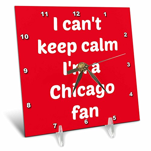 3dRose dc_172878_1 I Cant Keep Calm I'm A Chicago Fan, Red, White Desk Clock, 6 by 6"