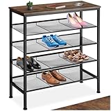 STYLE INDUSTRIEL REMARQUABLE - Ajoutez une touche moderne et tendance dans votre maison avec cette étagère à chaussures au design industriel unique. Son plateau MDF avec veines naturelles et son cadre en acier lui confèrent un aspect brut et élégant, parfait pour sublimer votre entrée tout en offrant und etagere chaussure pratique pour vos chaussures. Ce meuble à chaussures s’adapte parfaitement à tous les types de dressing ou entrée.