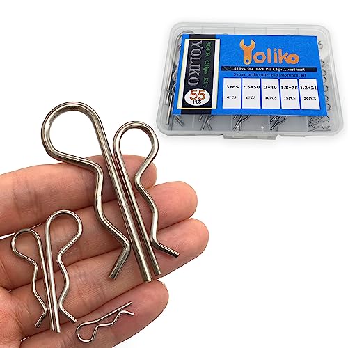 Image of 55Pcs Stainless Steel Hitch Pins & Clips Kit - Retainer Pins, Spring Clips, Tractor & Trailer Pin Replacements