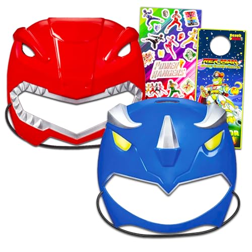 Power Rangers Masks Set - Bundle 2 Pack with Red and Blue Power Ranger Masks for Dress Up Pretend...