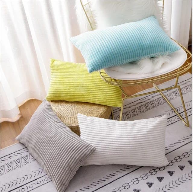 Image of Guffaw Corduroy Rectangular Cushion Covers, Size 12x18, Pack of 2, Multiple Colors (1, White)