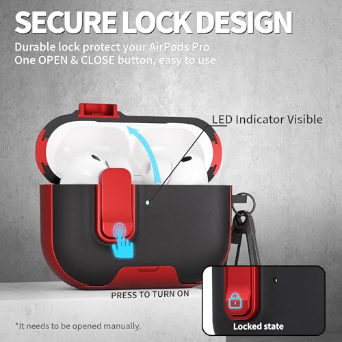 Image of for AirPods Pro 3 Case with Lock,TPU Leather Texture Durability Anti-Lost & Shockproof Protective Cover Accessories with Cleaning Kit in Keychain for Apple iPod Pro 3rd Generation 2025(Red /Black)
