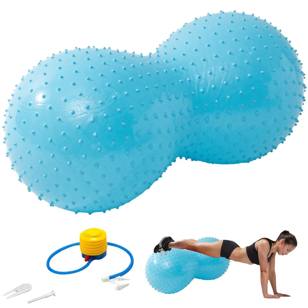 Peanut Ball, 45 * 90CM Anti Burst Sensory Peanut Ball with Pump for Adults and Kids, Thickened Peanut Shape Exercise Ball for Yoga, Pilates, Pregnancy, Gym, Core Training, Physical Therapy, Blue