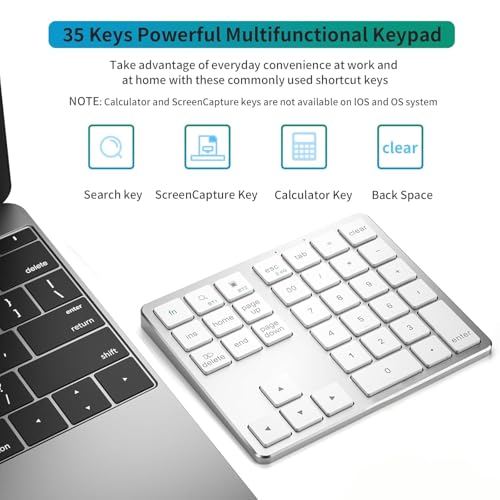 Image of Tobo Wireless Numeric Keypad 35 Keys, Bluetooth+2.4GHz, 500mAh Rechargeable, 365 Days Standby, Quiet Keys, Aluminium Number Pad for Laptop Desktop PC (TD-K35)