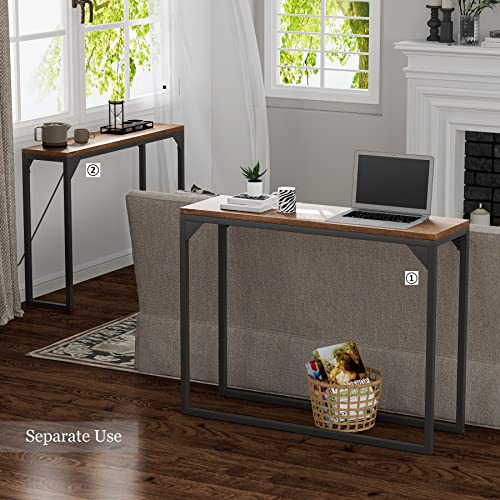 AISUNDY Console Table with Power Outlet & USB Ports, 78.6 Inch Narrow Extra Long Sofa Table Set, Rustic Entryway Table Behind Sofa Couch, Industrial Hallway Table Nesting Side Table Set