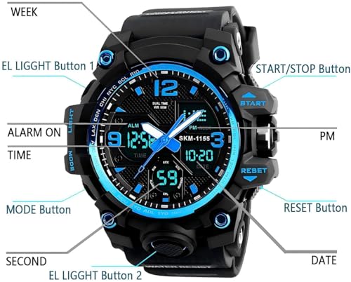 LYMFHCH Men's Analog Sports Watch, LED Military Digital Watch Electronic Stopwatch Large Dual Dial Time Outdoor Army Wrist Watch Tactical - Thumbnail 6
