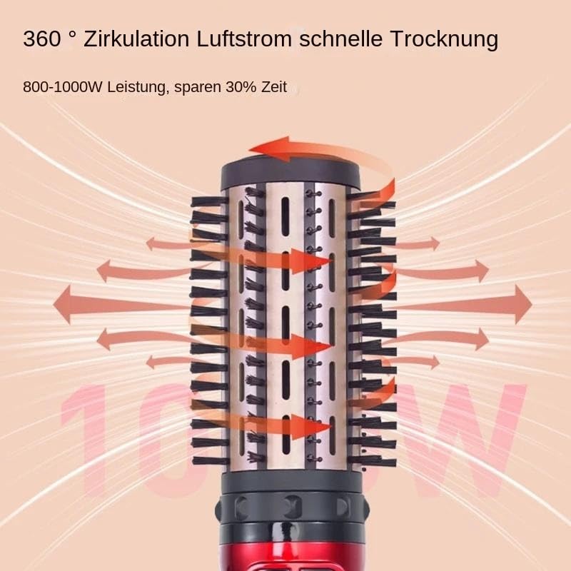 Praktischer, Rotierender Haartrockner Bürste In Rosa Mit Zwei Abnehmbaren Bürsten Größen Für Alle Haartypen Und Stylings Möglichkeiten