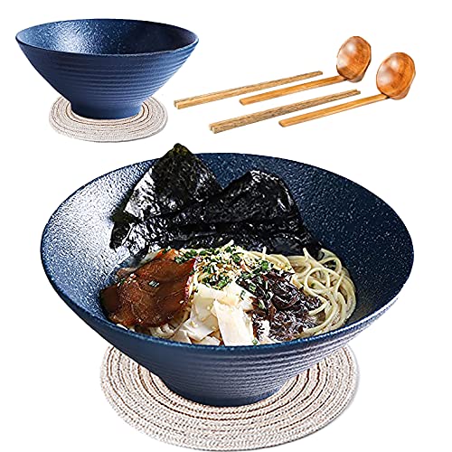2 Ensembles (8 Pièces) Japonais Ramen Bol Set, 1000ml Bol a Soupe en Céramique, Vaisselle Ensemble avec Cuillères et Baguettes Set de table, Pour Asiatiques Udon, Ramen, Riz, Soupe, Céréales Etc (C) Cover