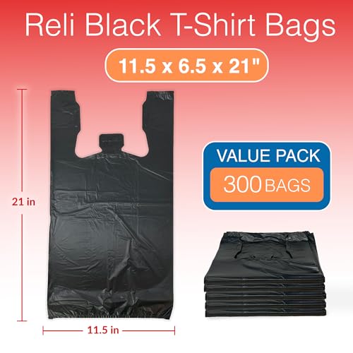 image for Reli. T-shirt Bags (300 Count) (Black) (11.5