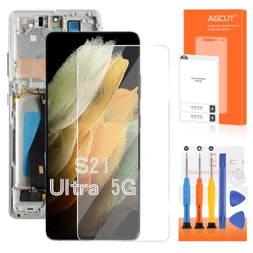TFT for Samsung Galaxy S21 Ultra Screen Replacement for S21 Ultra LCD Display G998B SM-G998U LCD Digitizer Touch Screen Assembly with Silver Frame(No Fingerprint,No Stylus Function)