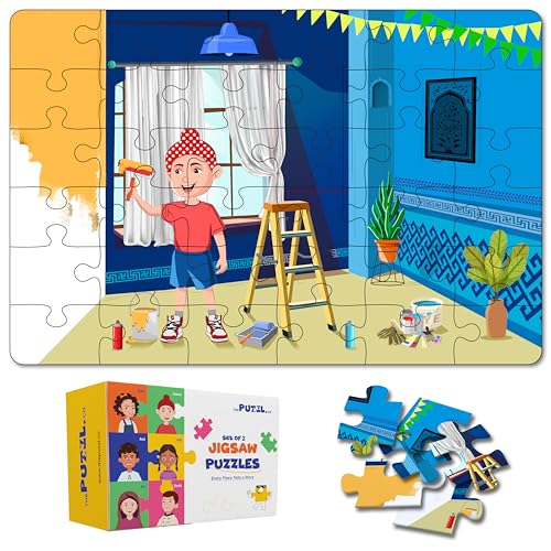 Image of Set of 2 Hobby Theme Jigsaw Puzzles for Kids Age 4+ Years | Home Repairs & Volunteering | 36 Pcs Each | Includes Activity Sheets | Educational, Fun and Challenging Game | Unique Gift