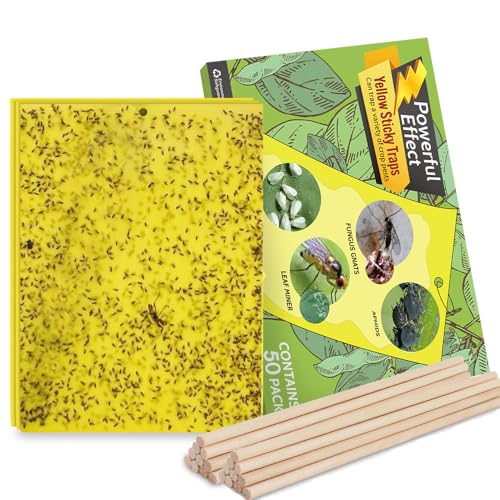Kensizer 50-Pack Fruit Fly Trap, Yellow Sticky Gnat Traps Killer for Indoor/Outdoor Flying Plant...