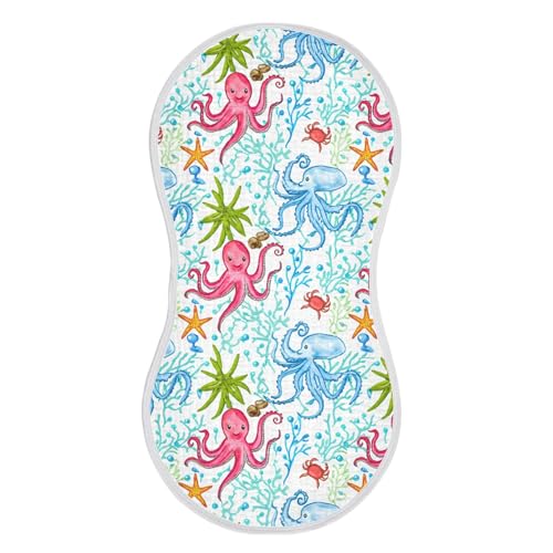 xigua Colorful Octopuses Muslin Baby Burp Cloths Set of 4, Super Soft & Absorbent Burping Rags, Cotton Burp Clothes Shower Gift for Newborn, Baby Girls and Boys