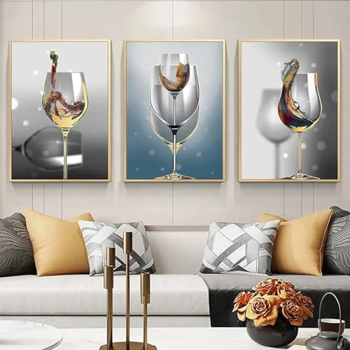Art mural cuisine verre à vin peintures abstraites triptyque 20x30cm