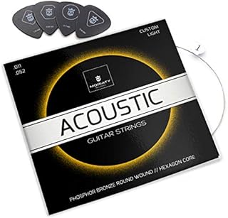 MORIATY® Gitarrensaiten Westerngitarre - Premium Stahl Phosphor Bronze Saiten für Western-Gitarre & Akustikgitarre (7 Saiten-Set) | INKLUSIVE: 4 Plektren + Extra hohe E-Saite