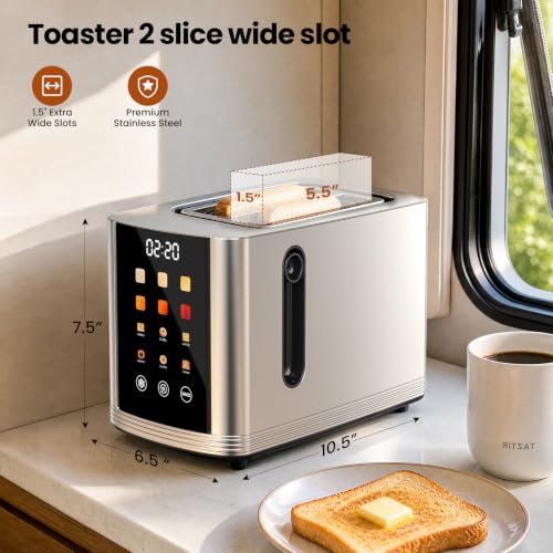 Toaster 2 Slice Touch Screen, Smart Toaster Wide Slot, Full Stainless Steel by Savorfuze - Used condition - Image 8