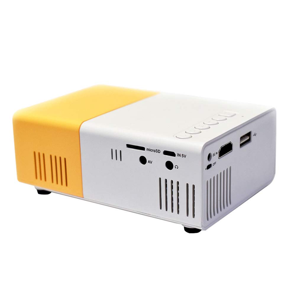 C- Mini proiettore, videoproiettore Portatile LCD a Colori a LED per Bambini Presenti, Film TV Video, Giochi di società, intrattenimento all'aperto con interfacce AV USB HDMI e Telecomando,Giallo