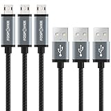 REVERSIBLE Micro USB Cable (3 FT, 3 Packs), FosPower [Nylon Braided | Full Speed Charging] Micro USB Cable Durable Built for Galaxy S7/S7 Edge/Note 5, Moto G6 Play, HTC, LG & More (Gray)