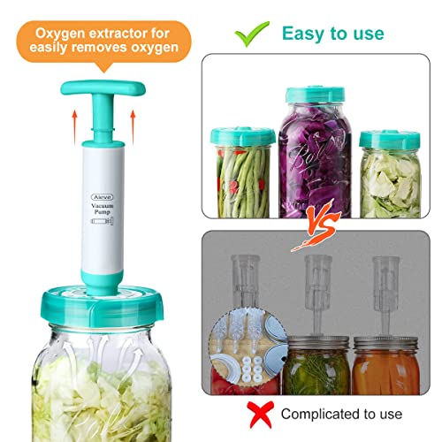 Aieve Fermentation Lids, 6 Pack Mason Jar Fermenting Lids With Extractor Pump And Sauerkraut Pounder Fermenter Lids Fermentation Kit For Wide Mouth Mason Jars To Make Sauerkraut, Kimchi, Pickles #TOP3