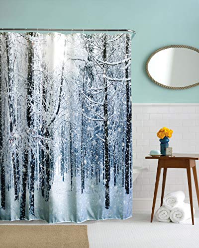 goodbath Forest Shower Curtain, Winter Snow Trees Waterproof Mildew Resistant Fabric Bathroom Shower Curtains, 72 x 72 Inch - Image 2