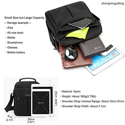 zhongningyifeng Men's Messenger Bag Small Nylon Crossbody Shoulder Bag Waterproof Casual Black Purse for Work Travel2