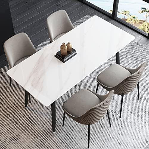 JFOSUP Dining Table with Sintered Stone Top and Metal Legs, Kitchen Table Multifuntional Desk for Dining Room Kitchen (White)