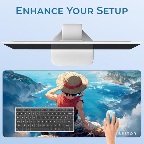 Image of BESTOR Anime Series Mouse Pad-Luffy Ocean Cliff Design Mouse Mad with Anti-fray Stitching, Waterproof Surface & Non-Slip Rubber Base Stitched Edges Gaming Mouse Mat for Laptop (60cmx34cm)
