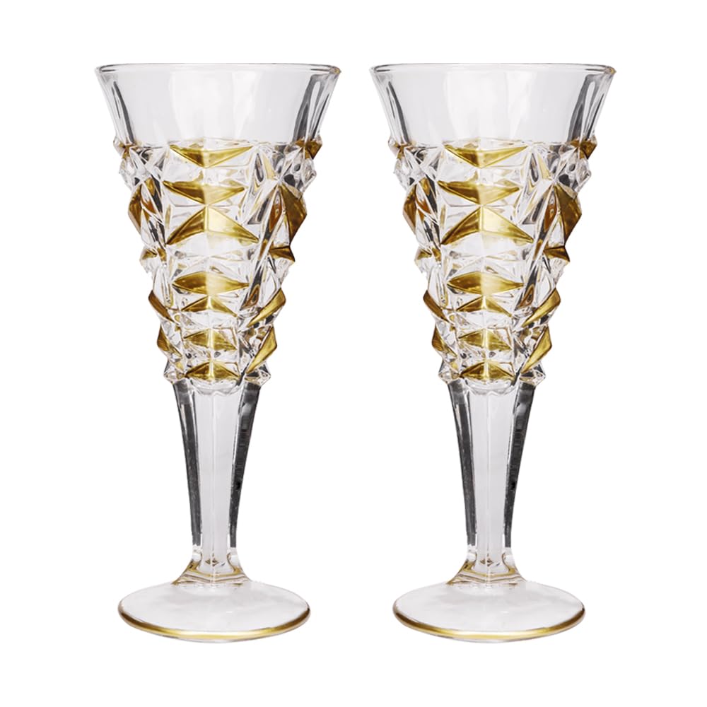 Set di 2 calici da champagne in cristallo dorato dipinti a mano, regalo unico per festa della mamma, compleanno, matrimonio, ideali per degustazione di vino, uso quotidiano (200 ml) (oro)