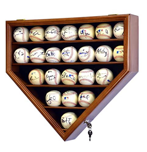 23 Baseball Ball Display Case Cabinet - Home Plate Shaped (Walnut)