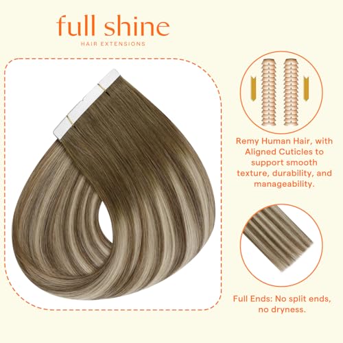 Image of Full Shine Wide Tape in Extensions, Ash Brown Beige Blonde 18 Inch | 75g 15 PCS, Invisible Remy Tape Ins Human Hair Extensions, 8cm Weft, Added Fullness, Straight Finish, Occasion Styling
