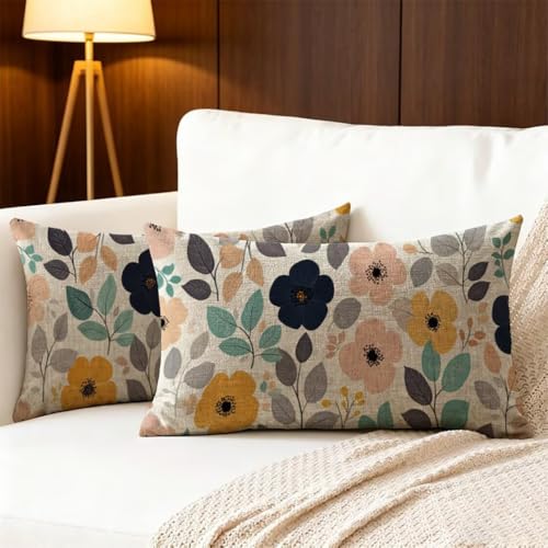 Housse de coussin extérieur imperméable 50x70 lot de 2 blanc à fleurs en lin - 6