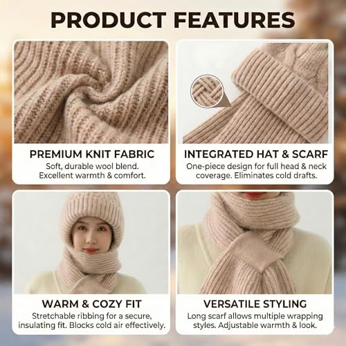 Image of Kraptick Women's Winter Cap and Scarf Set - Thick Fleece Lined Knitted Beanie Hat and Neck Warmer Muffler for Ladies, Soft & Stretchable Woolen Snow Proof for Extreme Cold -4