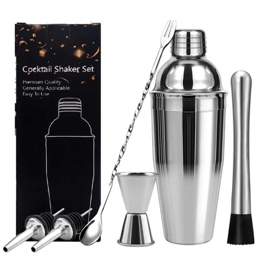 Lumanothy Cocktail Shakers Set, 6 Pieces Cocktail Making Kit, 750ml Stainless Steel Bar Tool Set for Home, bar, Party