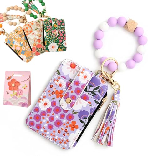 Messagenal Women's Boho Beaded Wallet, Gettoreach Women Boho Style Beaded & Tassel Decorated Keychain, Credit Card Holder Purse (Style H)